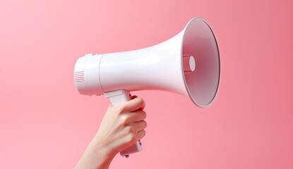 Hand women holding megaphone, marketing and sales, pink background