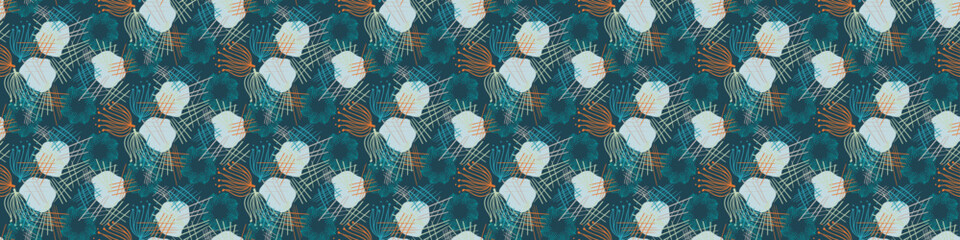 Modern blue abstract stylized vector simple graphic design seamless border. Gender neutral masculine textured shapes for wallpaper banner tile.