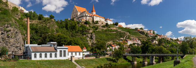 View of the old town of Znojmo and the Saint Nicholas Cathedral dominating the city.