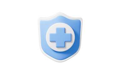 Fototapeta premium Cartoon shield with cross, disease protection, defend against viral infection, 3d rendering.