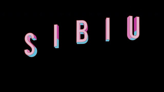 Bright letters jump merrily in the inscription SIBIU city. Retro. Alpha channel black. Looped from frame 120 to 240, Alpha BW at the end