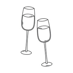 Wine glasses icon. Glass goblets for a romantic evening. Hand drawn vector illustration.