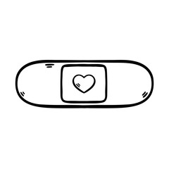 Band-aid vector icon with a heart. Plaster decorated with a heart. Valentine's Day. Illustration in doodle style.