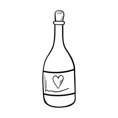 Champagne bottle vector icon. Valentine's Day. Bottle heart. Illustration in doodle style.
