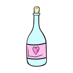 Champagne bottle. Valentine's Day. Festive drink. Hand drawn vector illustration.