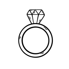 Diamond ring vector icon. Wedding ring. Valentine's Day. Illustration in doodle style.