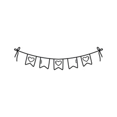 Flag garland icon. Decoration for valentine's day. Flag hearts. Hand drawn vector illustration.