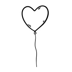Heart shaped balloon vector icon. Helium balloon. Valentine's Day. Illustration in doodle style.