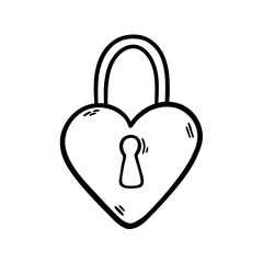 Heart shaped lock icon. Symbol of love. Valentine's Day. Hand drawn vector illustration.