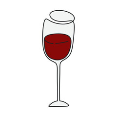 Line art glass of wine. Wine glass in flat style. Vector illustration hand drawn.