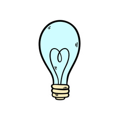 Light bulb with heart. Glowing light bulb. Valentine's Day. Hand drawn vector illustration.