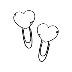Paperclip icon with hearts. Paper clips decorated with hearts. Valentine's Day. Hand drawn vector illustration.