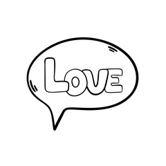 Thinking bubble icon with inscription love. speech cloud. Vector illustration in doodle style.