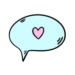 Thinking speech bubble with heart. Thinking cloud with a heart. Hand drawn vector illustration.