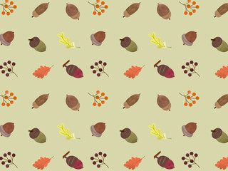 秋の落ち葉と木の実のシームレスパターン