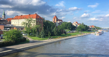 Panorama of Toruń town over the Vistula river, Poland, May 2019