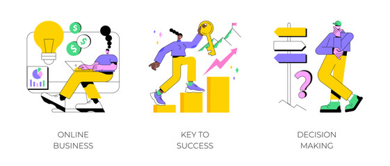 Business opportunity abstract concept vector illustration set. Online business, key to success, decision making, problem solving, leadership, startup teamwork, collaboration abstract metaphor.