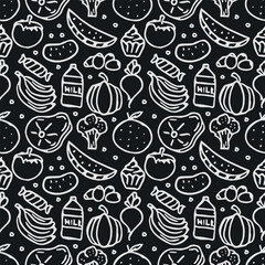 Seamless food pattern. Drawn doodle food background