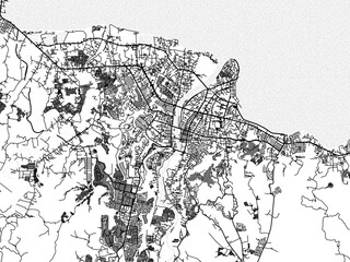 Fototapeta na wymiar Greyscale vector city map of Cagayan de Oro in the Philippines with with water, fields and parks, and roads on a white background.