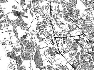 Greyscale vector city map of  Dasmarinas in the Philippines with with water, fields and parks, and roads on a white background.