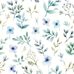 seamless watercolor pattern  nature element,leaf and flower