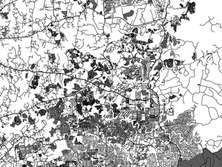 Greyscale vector city map of  San Jose del Monte in the Philippines with with water, fields and parks, and roads on a white background.