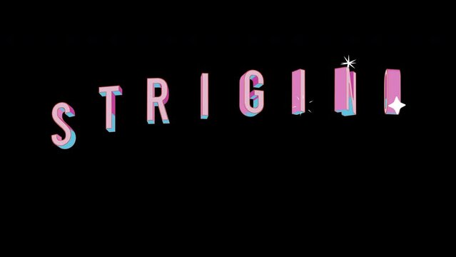 Bright letters jump merrily in the inscription STRIGINO city. Retro. Alpha channel black. Looped from frame 120 to 240, Alpha BW at the end
