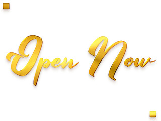 Open Now Gold Text Calligraphy Transparent PNG Image