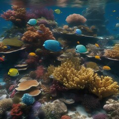 Naklejka na ściany i meble A computer-generated visualization of a thriving coral reef ecosystem, showcasing its biodiversity1