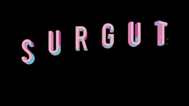Bright letters jump merrily in the inscription SURGUT city. Retro. Alpha channel black. Looped from frame 120 to 240, Alpha BW at the end