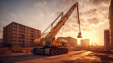 Mobile crane on construction site. Generative Ai