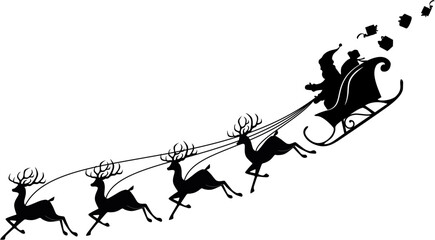 silhouette of a santa 🎅 claus with deers illustration vector