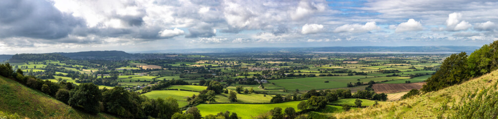 Fototapeta na wymiar Panoramic view of the Severn Valley from Coaley Peak, Gloucestershire, England, United Kingdom