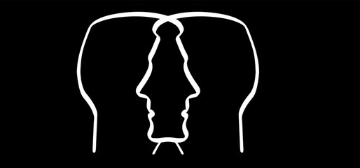Cartoon face profile line pattern, two owerlap outline silhouette heads. Relationships, interpersonal communication, therapy abstract. People face icon or sign. Human heads symbol.