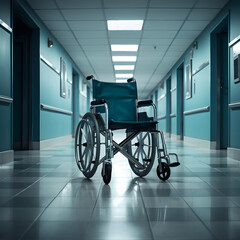 Fototapeta na wymiar An empty wheelchair in a hospital. Generative ai. 