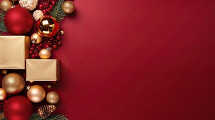 Merry Christmas ornament gift red maroon plain background border arrangement