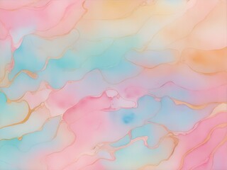 Fototapeta na wymiar Abstract watercolor paint background illustration, Soft pastel pink blue color and golden lines, with liquid fluid marbled paper texture texture