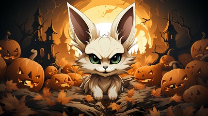 Fox in a Halloween-themed cartoon with a white background, Generative AI