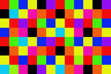 Colorful Square Background, black, red, blue, green, yellow.The multicolored squares background looks bright.