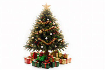 Fototapeta na wymiar christmas tree with presents on white background