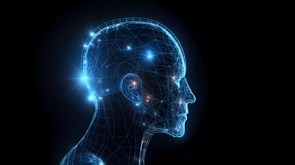 Obraz premium Human head with a luminous brain network connection,Neuro science,Human cognitive and conciousness.
