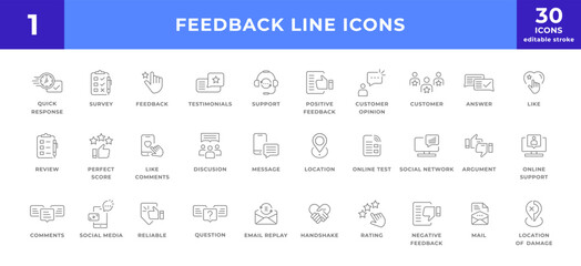 Feedback outline icons collection. set of modern minimalist line icons. Simple web icons set.