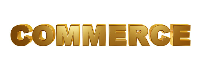 3D gold text or word "COMMERCE" on transparent background. metalic rendering illustration for banner, poster, logotype etc