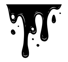 Black Melting Paint Abstract Liquid Elements Isolated Without Background. Border and Drips Ink Set.
