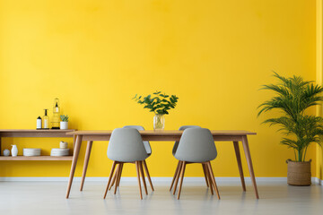 Interior design minimal dining room, interior minimalist style, interior design room yellow wall...