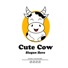 Cut Cow Logo Cartoon 