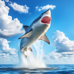 Shortfin  Mako, Blue Pointer, Bonito Mackerel Predatory Shark Jumping out of the Water Showing...