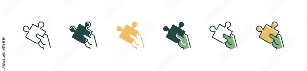 Poster simple hand holding jigsaw puzzle piece icon vector business problem solving success solution creati