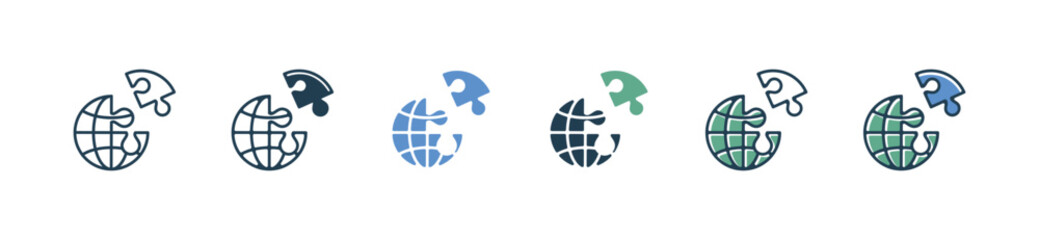 Fototapeta premium business problem solving with globe puzzle jigsaw piece icon vector match part connect company success work symbol illustration