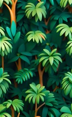 Tropical Trees and leaves wallpaper design. 3D illustration, Generative AI